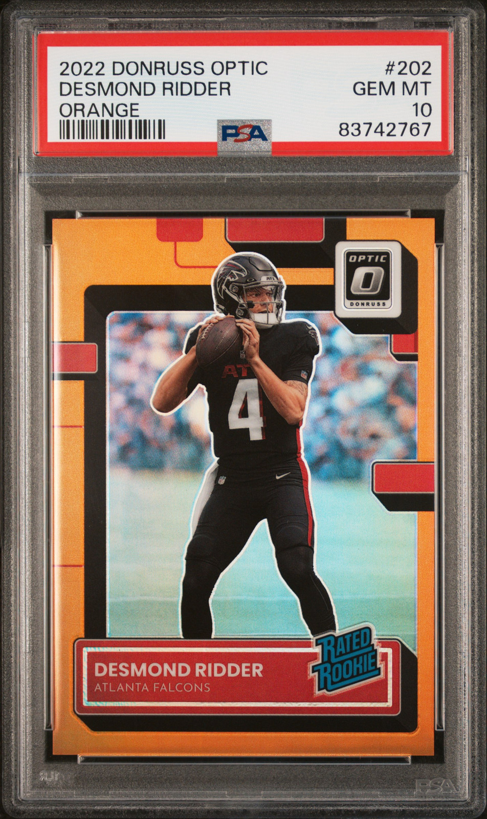 2022 Panini Donruss Optic #202 Desmond Ridder Orange Prizm Rookie RC /199 PSA 10