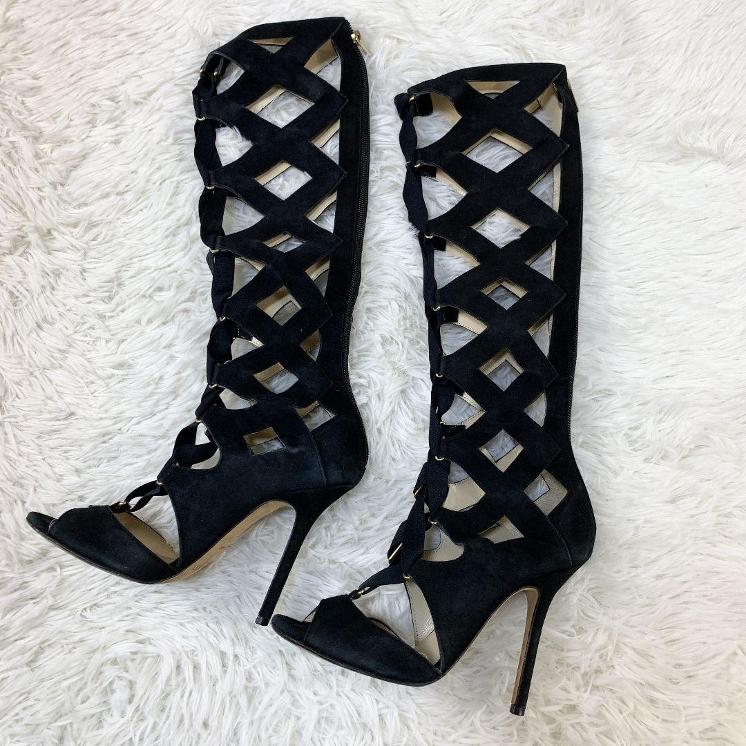 APL Jimmy Choo Mules sandali tacco gladiatore scamosciato nero EU36 US6 69300c