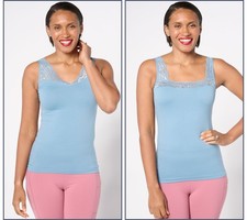 Breezies Natural Curves Lace Seamless Reversible Cami Blue Element L New