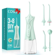COSLUS Water Dental Flosser Pick for Teeth: 4 Modes 300ML Lager Tank, Green 