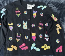 Vtg. Michael Simon Sweater Women  s Designer Cardigan Flip Flops Beachy Jacket