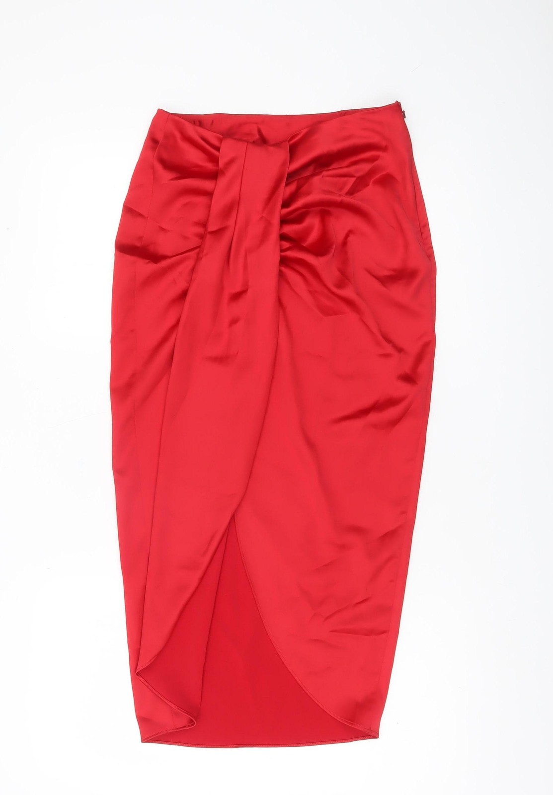 Falda midi satinada envolvente roja H&M para mujer talla 6 cintura alta fiesta
