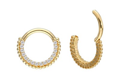 PIERCINGLINE  Piercing Ring 18 K Gold Segmentring Clicker EINGEFASSTE MOISSANITE