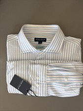 BRAND NEW PETER MILLAR CROWN CRAFTED Dress Shirt - Light Blue Striped - Size L