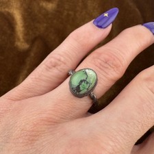 Vintage Southwestern Sterling Silver Green Turquoise Rope Band Ring Size 4