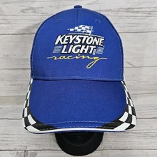 Keystone Light Beer Racing Blue Adjustable Strap Back Baseball Cap Mesh Flames