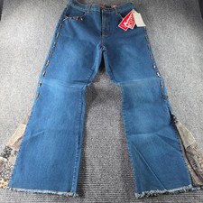 Vintage Solo Jeans Womens 14 Wide Leg Lace Up Side Frayed Hem Y2K 90s flared