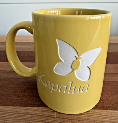 Vintage Yellow Ceramic Kapalua Resort Butterfly Logo Mug Maui 12 oz