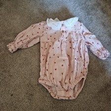Next Baby Girls Pink Strawberry Muslin Romper Bodysuit Lace Collar 0-3 Months