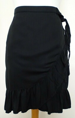 Ladies Next Tencel Black Ruffle Hem Wrap Skirt UK 20 UK