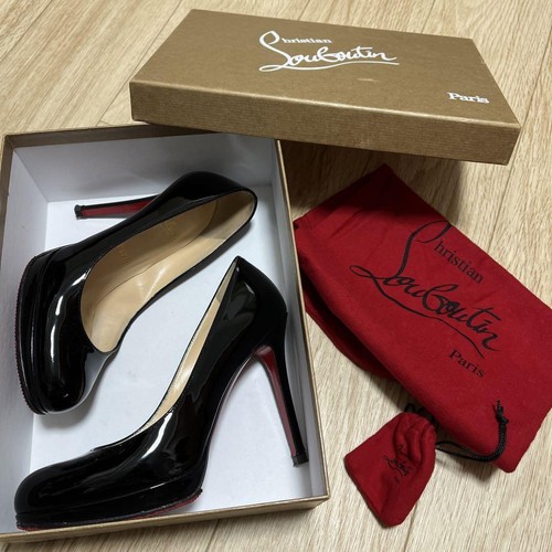 Christian Louboutin Pumps Heel Leather Black EU37 US6.5 Japan F/S USED
