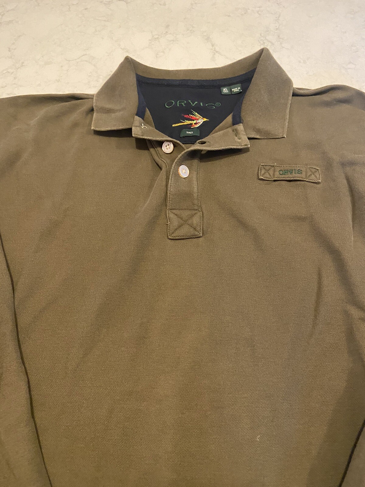 Orvis Long Sleeve Rugby Polo Shirt Men's Large Tall Olive Logo eBay
