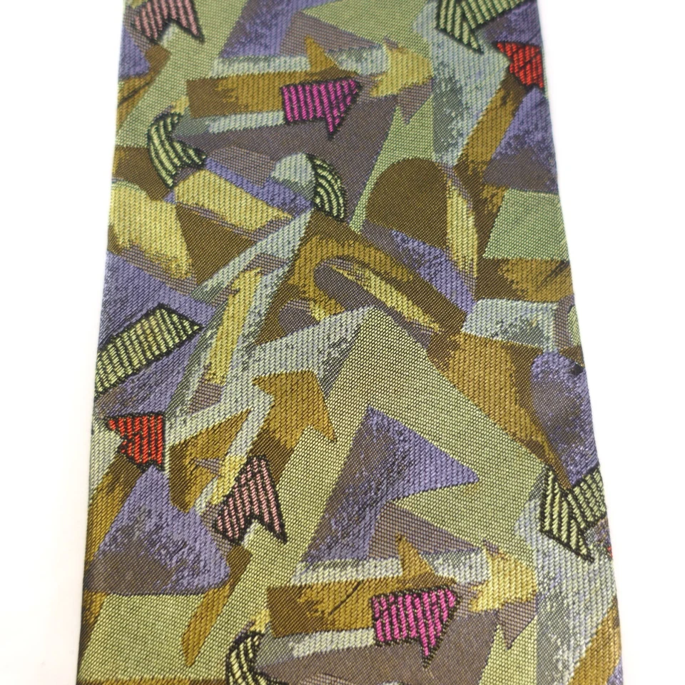 Corbata de cuello Mission para hombre verde geométrica seda lujo ejército retazos arte raro Italia Foto 4 de 4