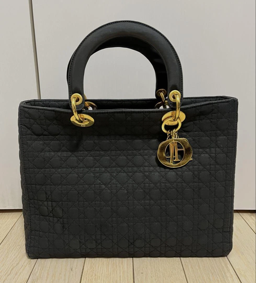 Sac à main bandoulière CHRISTIAN DIOR Lady Cannage 2 voies nylon cuir noir 75EE107