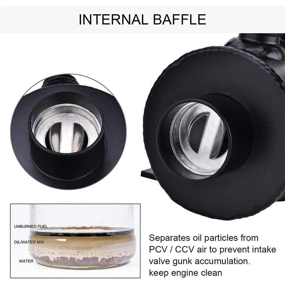 10AN Oil Catch Can Reservoir Tank 2 Port Dual Breather Filter Baffled+ 20ft hose - Изображение 3 из 4
