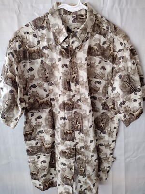 Joe Marlin Deer Short Sleeve Button Up Shirt Mens M Survival Gear Earth Tones 