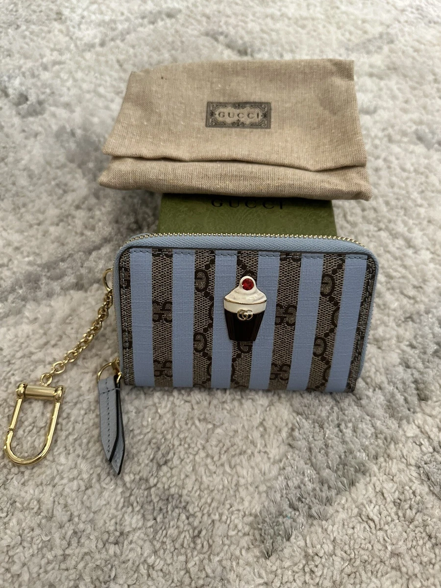 Gucci Cupcake Blue Striped Key Pouch Wallet