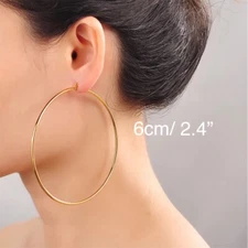 18K Gold Plated Round 6cm 2.4” Large Big Hoop Earrings Stainless Steel E63