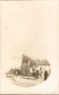 REAL PHOTO - Horse Drawn Buggy & Farm Equipment  - 2 Men, 2 Women & Child