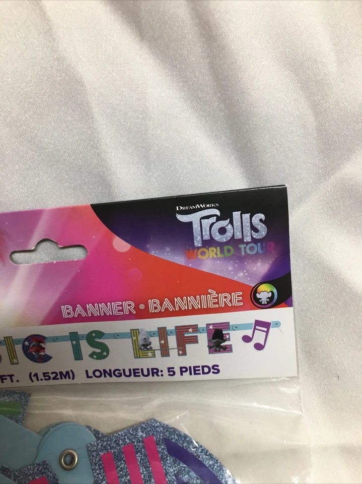 BANNER DE FIESTA TROLLS World Tour (5 pies) ~ suministros de fiesta de cumpleaños para niñas NUEVO Foto 3 de 4
