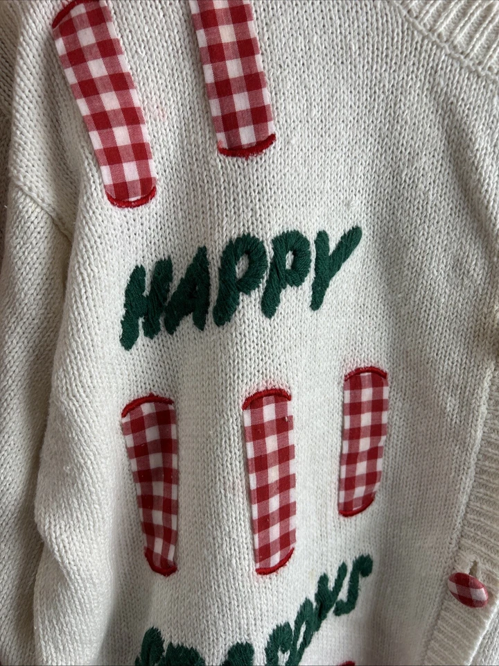 Cárdigan suéter vintage de Navidad Coquette Country Plaid Abuela Fea Foto 2 de 4