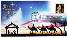 AO-3536–4, 2001, Madonna an Child, First Day Cover, Add-on Cachet, Standard Post