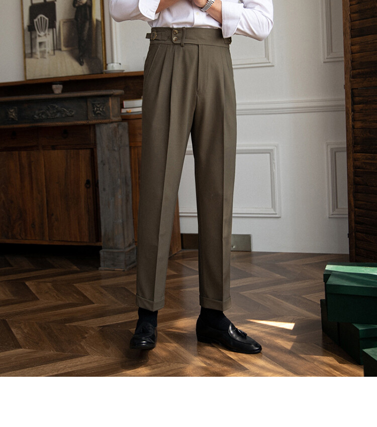 Men's Pant British Style Casual Suit Pants High Waist Straight Trousers