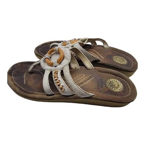 Earth Shoe Women 7 Pueblo Sandals Beaded Leather Boho White Gelron 2000 Beach - Picture 4 of 11