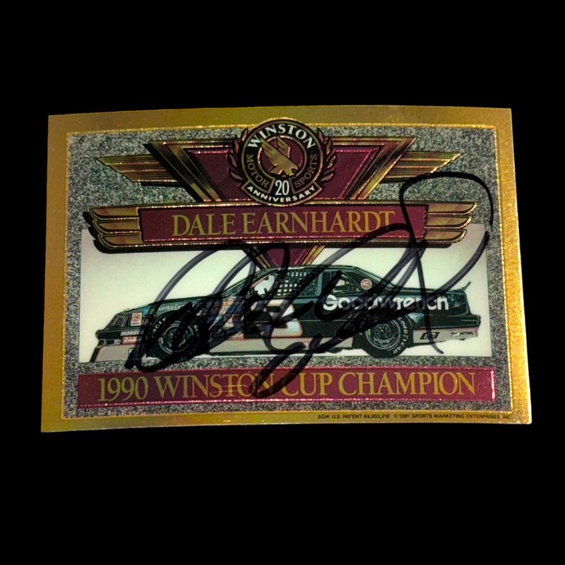 Dale Earnhardt HOF NASCAR VINTAGE signed card WINSTON ACRYLIC 1990 CHAMPION 🏁🏆