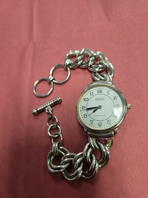 602 ECCLISSI ladys sterling silver big face double curb link  watch Shiny