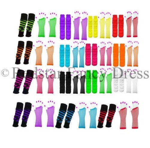 Calentadores De Pierna Neón Y Guantes De Red Rosa Neón Fiesta De Los 80 Tutu