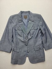 The Limited Women's Blazer Large Blue Military Pockets Belted Button Casual