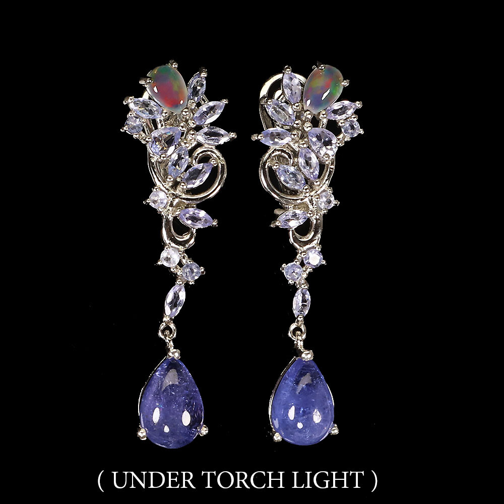925 Sterling Silver Earrings Pear Tanzanite 10x7mm Fire Opal Gemstone Jewelry