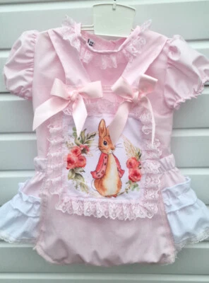 DREAM 0-5 years BABY GIRLS pink peter rabbit Spanish blouse and frilly romper