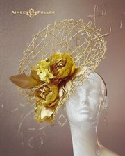Golden Rose Royal Ascot Fascinator Kentucky Derby Hat Metallic Gold Preakness
