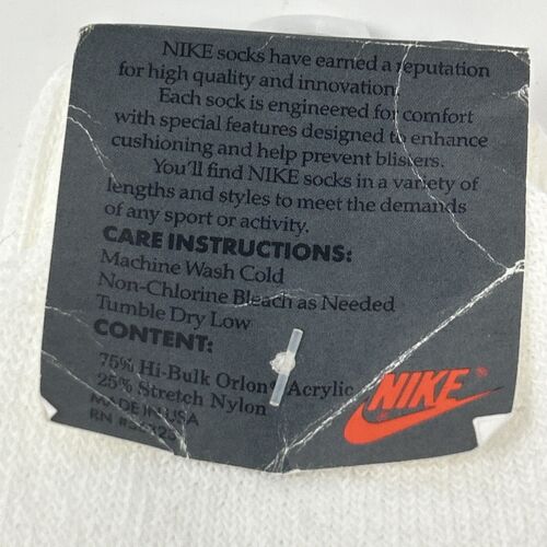Neu aus altem Lagerbestand Vintage 80er NIKE Sport Röhrensocken Herren Logo Crew Größe 6,5-12 7E26 weiß - Bild 4 von 6