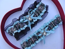NEW Gorgeous Mossy Oak Aqua Black Wedding Garter Prom Camo Camouflage  