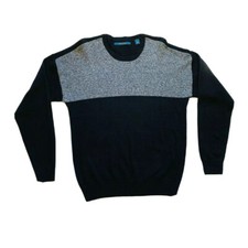 Perry Ellis Sweater Pullover Crew Neck Long Sleeve Cotton Black Gray L NWOT