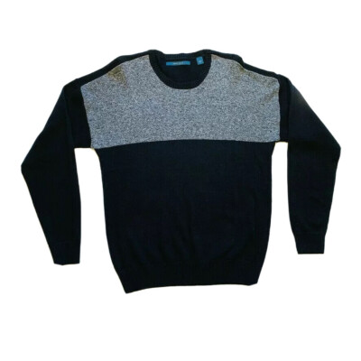Perry Ellis Sweater Pullover Crew Neck Long Sleeve Cotton Black Gray L NWOT