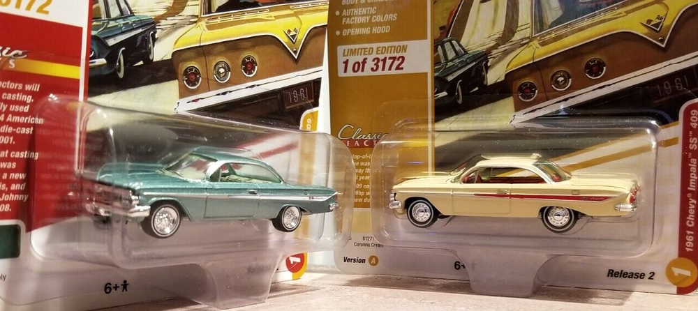 Johnny Lightning 1961 Chevy Impala SS 409 Diecast 1:64 Car LOT OF 2 VerA/B R2 #1
