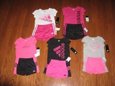 Adidas 2 Pc Outfit Set Tee Shirt Dri Fit Shorts Girls 2T/3T/4T/4/5/6/6X NWT 48