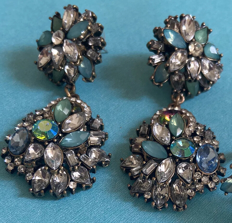 multi layer Rhinestone Floral Dangle Crystal Earr… - image 6