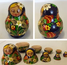 vtg Stacking Dolls 5 Small Nesting Wooden Matryoshka Babushka Russian 2.75"- .5"