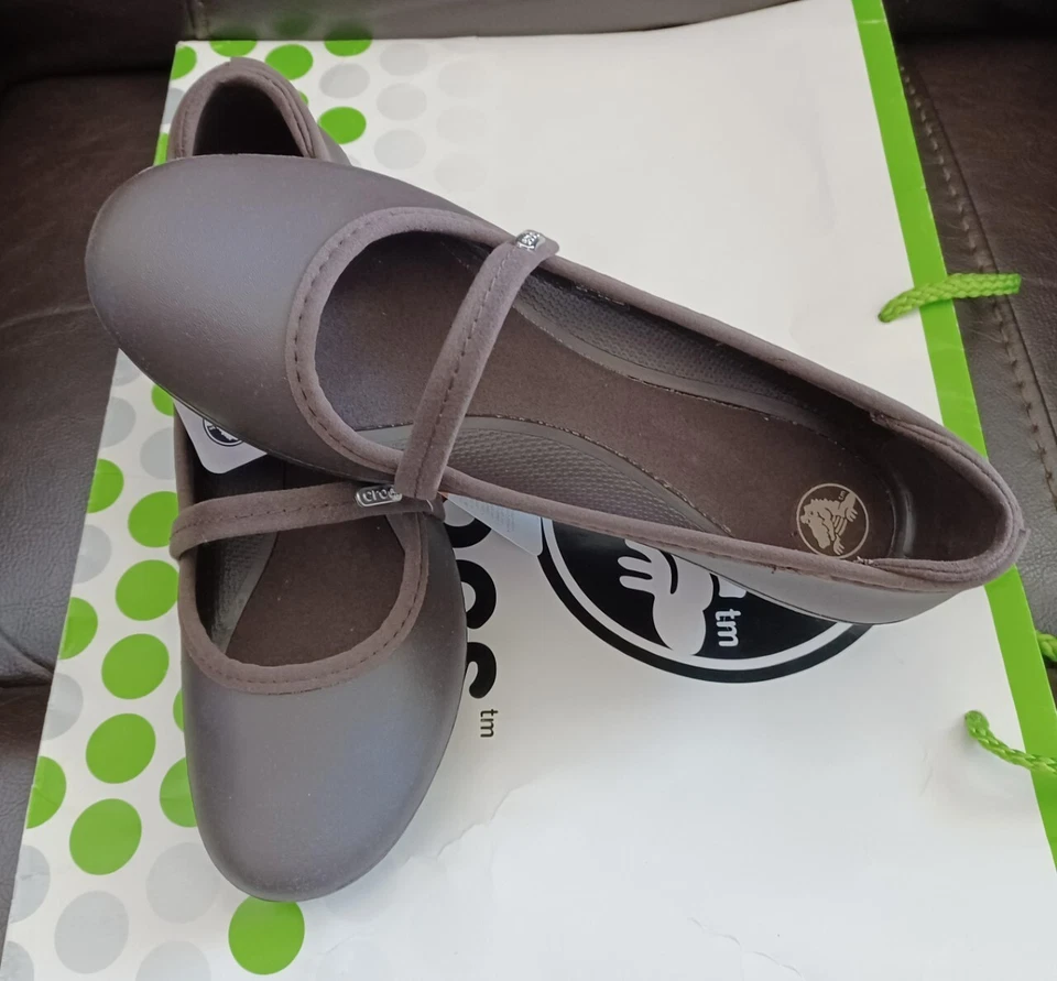 CROCS CASEY GINGER LEATHER WEDGE MARY JANE non-slip WORK SHOE~Brown~Women 10~NEW - Image 3 of 4