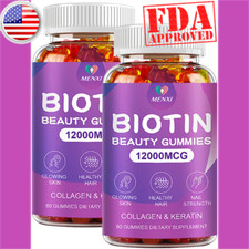 Vitamatic Biotin Gummies 12000Mcg for Stronger Hair Skin Nails 120 Vegan Gummies