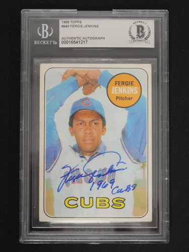 FERGIE JENKINS SIGNED 1969 TOPPS #640 INSCRIBED "1969 CUBS" BAS AUTHENTIC AUTO