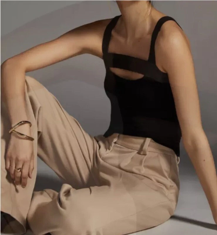 Camiseta sin mangas Maeve Anthropologie nueva sin etiquetas para mujer negra con correa de cuero sintético mediana, ¡nueva! Foto 4 de 4