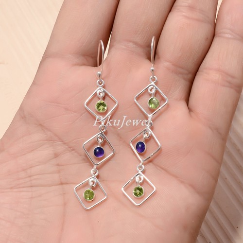 Faceted Peridot With Amethyst Gemstone 925 Sterling Silver Earring For Love Gift - Picture 5 of 6