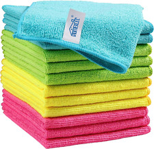 Microfiber Cleaning Cloth,12 Pack with 4 Color Assorted,11.5"X11.5" Green/Blue/Y