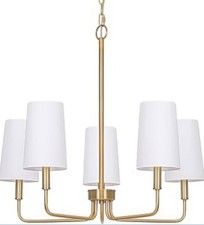 25  Brushed Brass Gold W White Fabric Shade Chandelier Linear Pendant Lighting